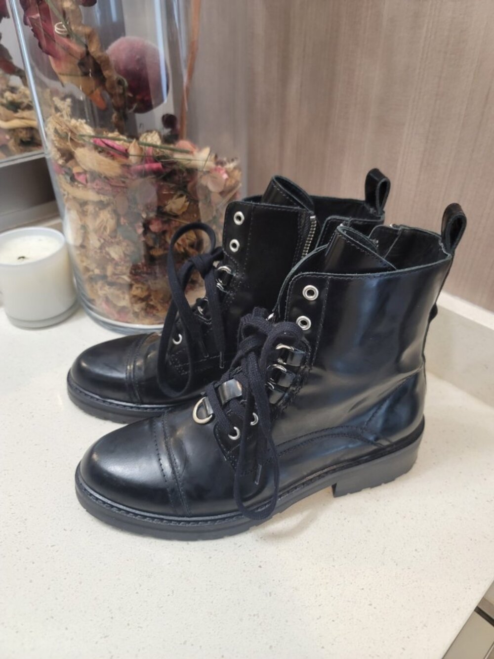 AllSaints Black Women's Leather Lira Hiker Black Boots Size 39 EU - Picture 2 of 8